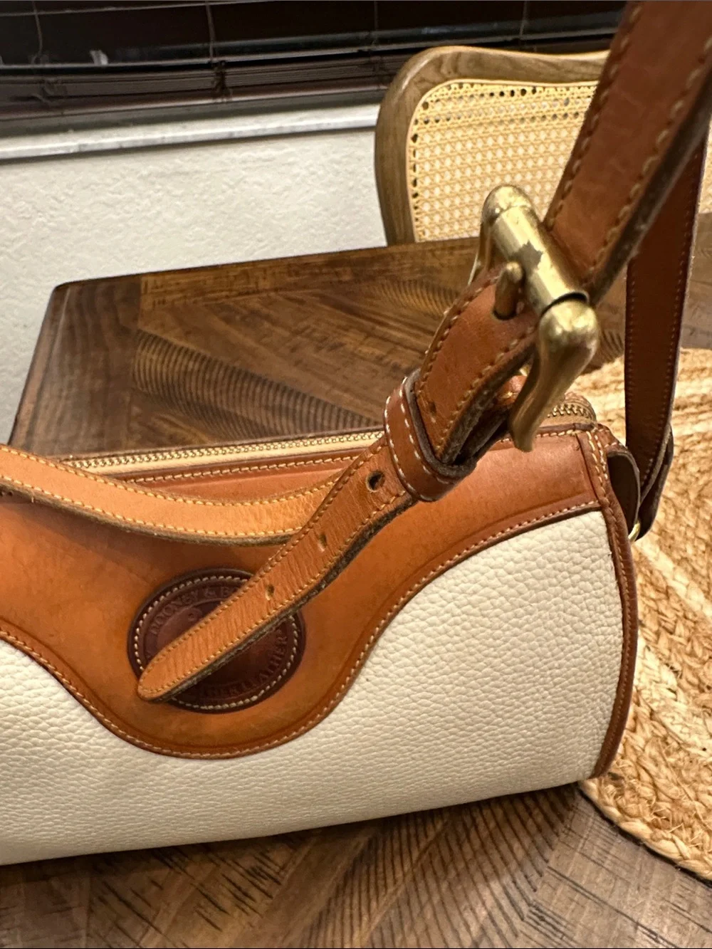 Dooney & Bourke Cream and Tan Leather Crossbody Bag - Picture 14 of 14
